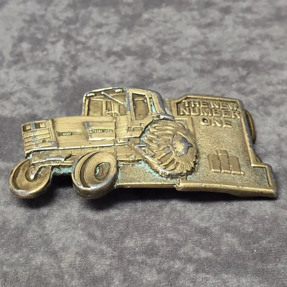 International Harvester Tractor Number One 1 Bronze Pot Cast Metal Belt Buckle